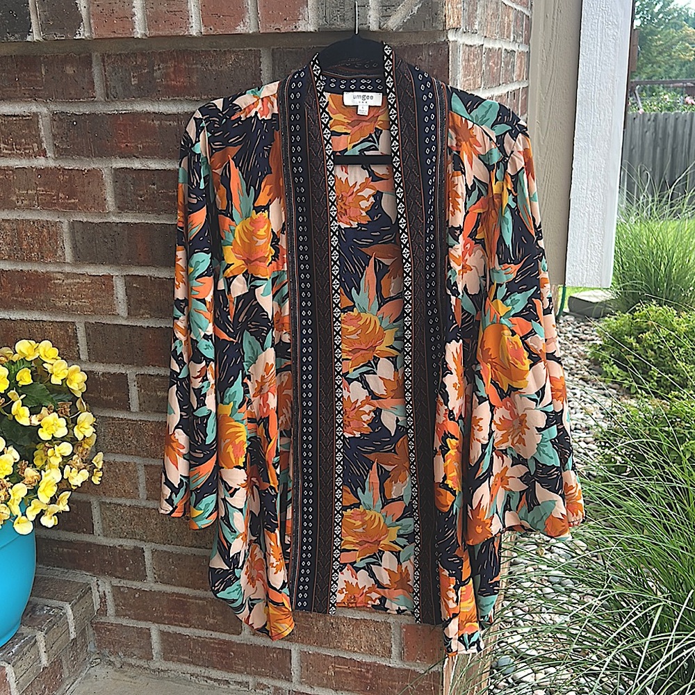 UMGEE Ladies L Floral Long Dolman Sleeve Open Cardigan
